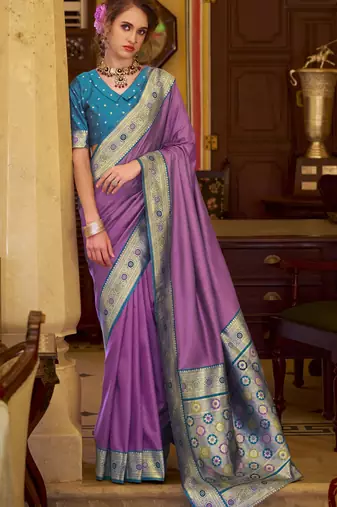 lavender soft silk blend woven saree with unstitched blouse piece