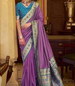 lavender soft silk blend woven saree with unstitched blouse piece
