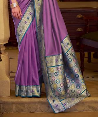 lavender soft silk blend woven saree with unstitched blouse piece 3