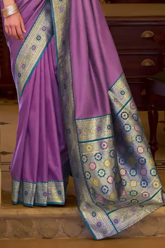 lavender soft silk blend woven saree with unstitched blouse piece