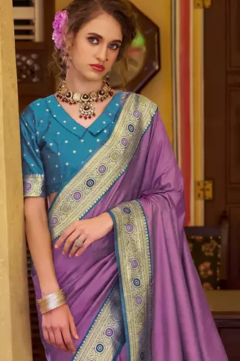 lavender soft silk blend woven saree with unstitched blouse piece