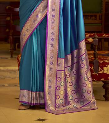 blue soft silk blend woven saree with unstitched blouse piece 3
