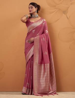 gajari tissue silk blend woven saree with unstitched blouse piece 1