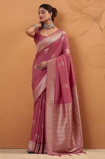 gajari tissue silk blend woven saree with unstitched blouse piece