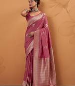 gajari tissue silk blend woven saree with unstitched blouse piece