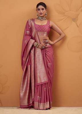 gajari tissue silk blend woven saree with unstitched blouse piece 2