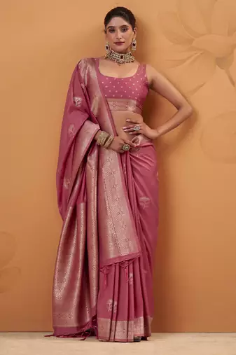 gajari tissue silk blend woven saree with unstitched blouse piece
