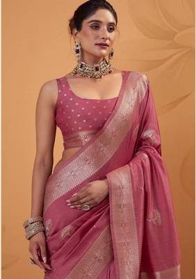 gajari tissue silk blend woven saree with unstitched blouse piece 3