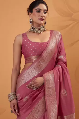 gajari tissue silk blend woven saree with unstitched blouse piece