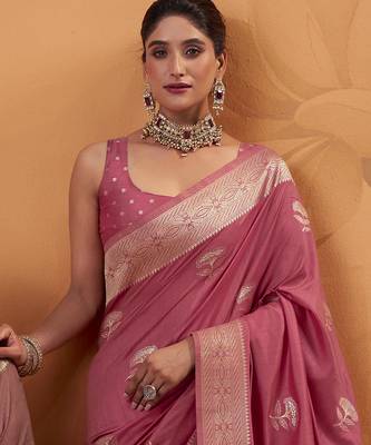 gajari tissue silk blend woven saree with unstitched blouse piece 4