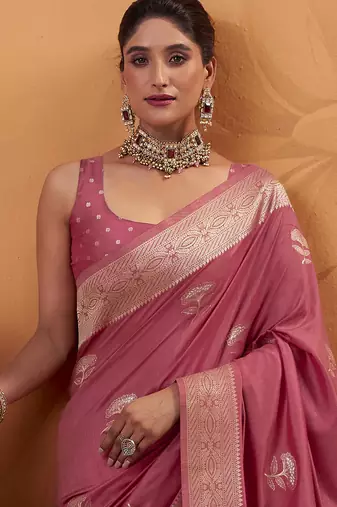 gajari tissue silk blend woven saree with unstitched blouse piece