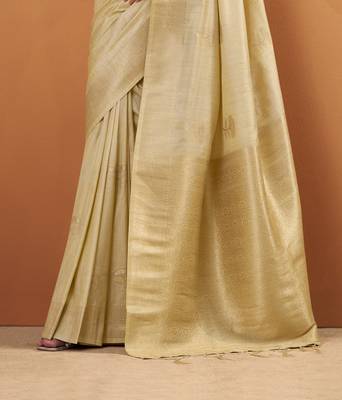yellow tissue silk blend woven saree with unstitched blouse piece 3