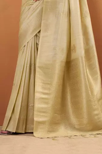 yellow tissue silk blend woven saree with unstitched blouse piece