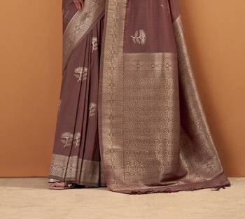 brown tissue silk blend woven saree with unstitched blouse piece 3