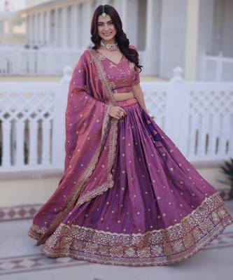 PINK YSL Silk Lehenga Choli Dupatta Set with Zari & Sequins Embroidery 1