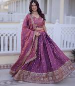 PINK YSL Silk Lehenga Choli Dupatta Set with Zari & Sequins Embroidery
