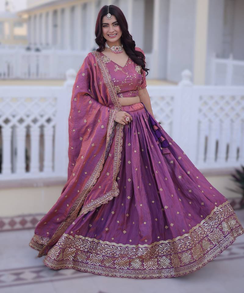 PINK YSL Silk Lehenga Choli Dupatta Set with Zari & Sequins Embroidery