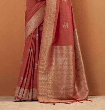 orange tissue silk blend woven saree with unstitched blouse piece 3