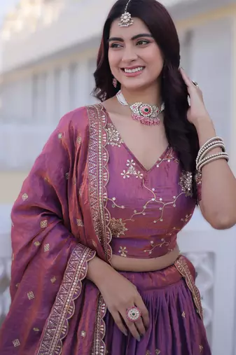 PINK YSL Silk Lehenga Choli Dupatta Set with Zari & Sequins Embroidery