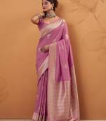pink tissue silk blend woven saree with unstitched blouse piece