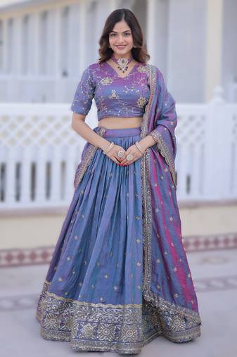 blue silk lehenga choli with zari work