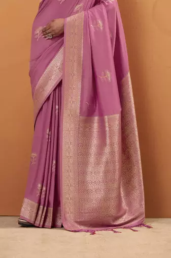 pink tissue silk blend woven saree with unstitched blouse piece