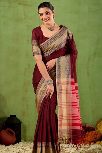 Raag varnam maroon narayanpet mercerized cotton saree