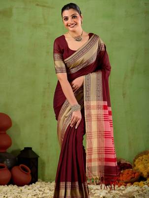 Raag varnam maroon narayanpet mercerized cotton saree 3