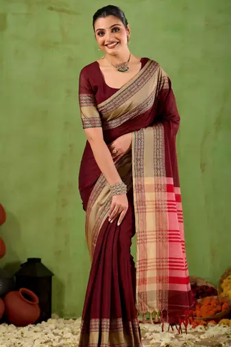 Raag varnam maroon narayanpet mercerized cotton saree