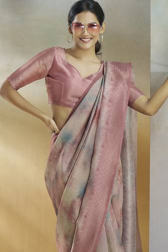 pink handloom silk blend woven saree with unstitched blouse piece