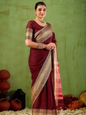 Raag varnam maroon narayanpet mercerized cotton saree 4