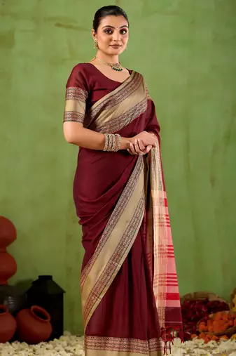 Raag varnam maroon narayanpet mercerized cotton saree