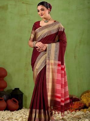 Raag varnam maroon narayanpet mercerized cotton saree 5