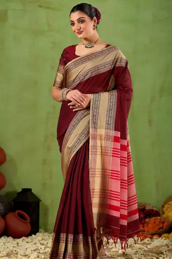 Raag varnam maroon narayanpet mercerized cotton saree