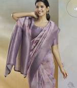 lavender handloom silk blend woven saree with unstitched blouse piece