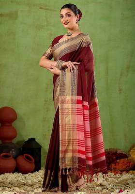 Raag varnam maroon narayanpet mercerized cotton saree 6