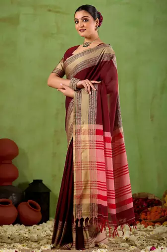 Raag varnam maroon narayanpet mercerized cotton saree