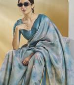 blue handloom silk blend woven saree with unstitched blouse piece