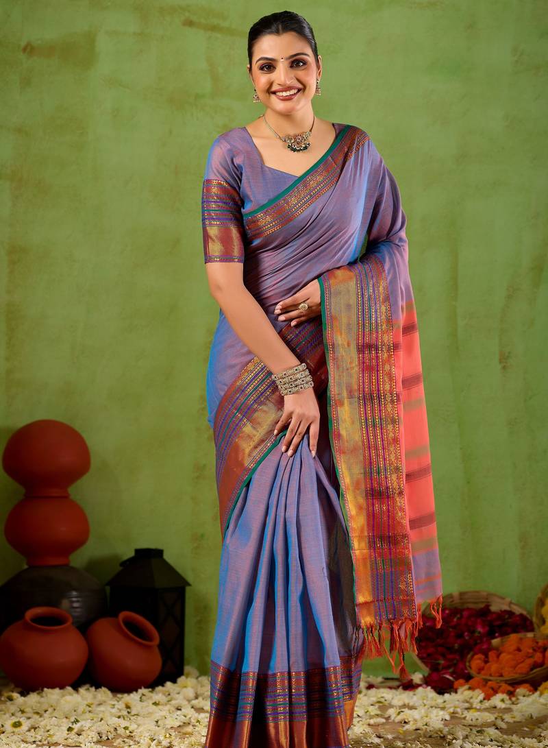 Raag varnam lavnder narayanpet mercerized cotton saree