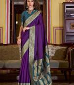 purple soft silk blend woven saree with unstitched blouse piece