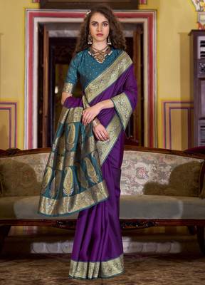 purple soft silk blend woven saree with unstitched blouse piece 2