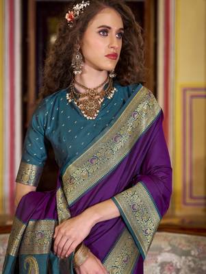 purple soft silk blend woven saree with unstitched blouse piece 3