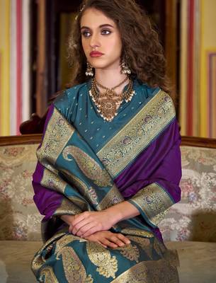 purple soft silk blend woven saree with unstitched blouse piece 4