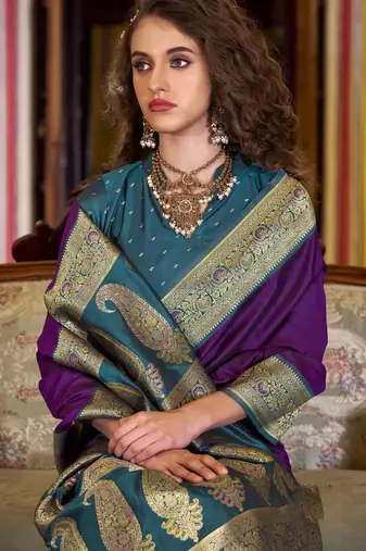purple soft silk blend woven saree with unstitched blouse piece