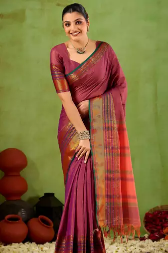 Raag varnam pink narayanpet mercerized cotton saree