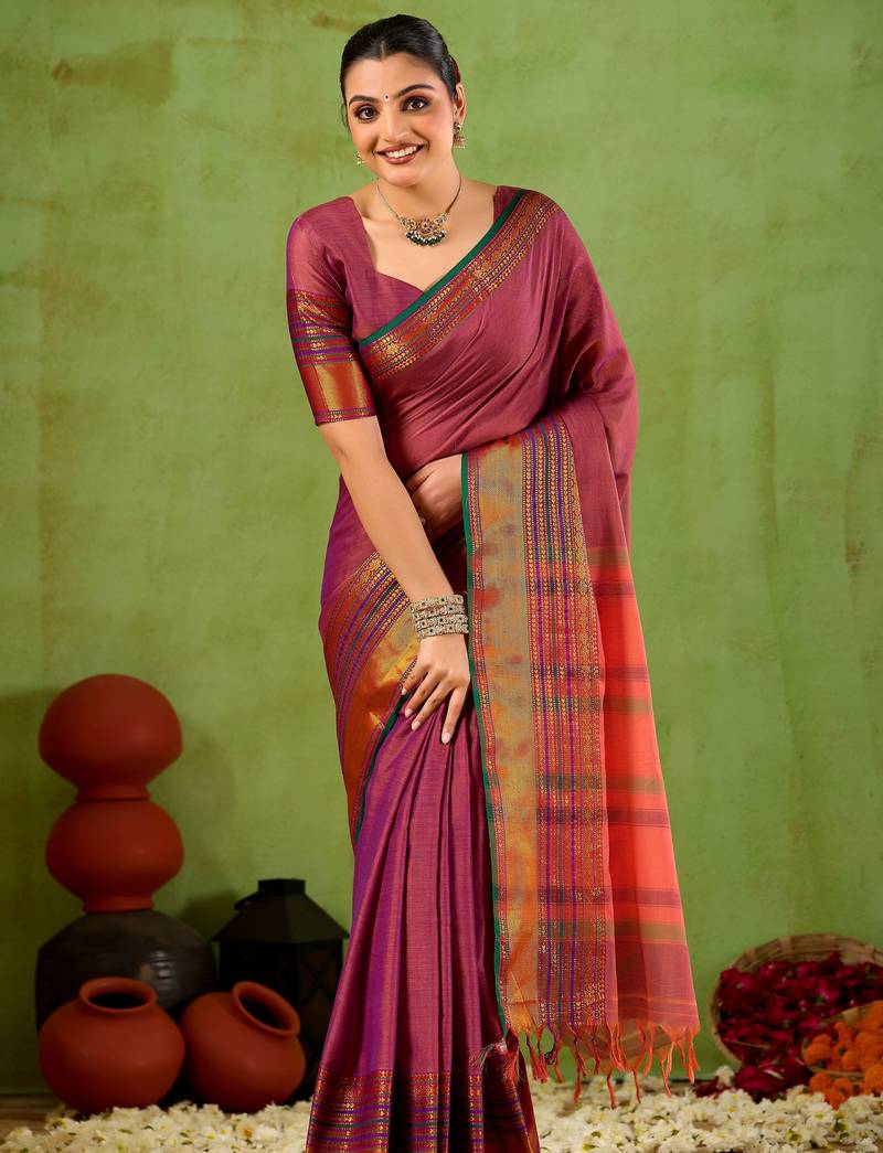 Raag varnam pink narayanpet mercerized cotton saree