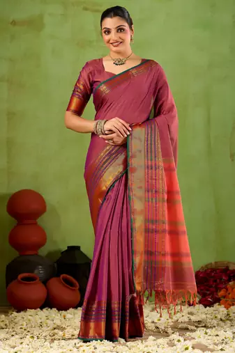 Raag varnam pink narayanpet mercerized cotton saree