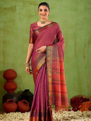 Raag varnam pink narayanpet mercerized cotton saree 4