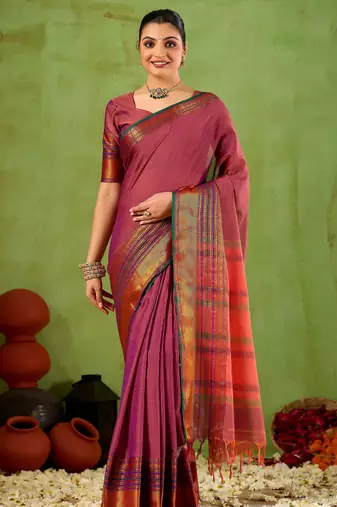 Raag varnam pink narayanpet mercerized cotton saree