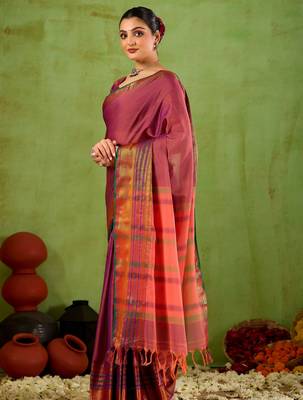 Raag varnam pink narayanpet mercerized cotton saree 5